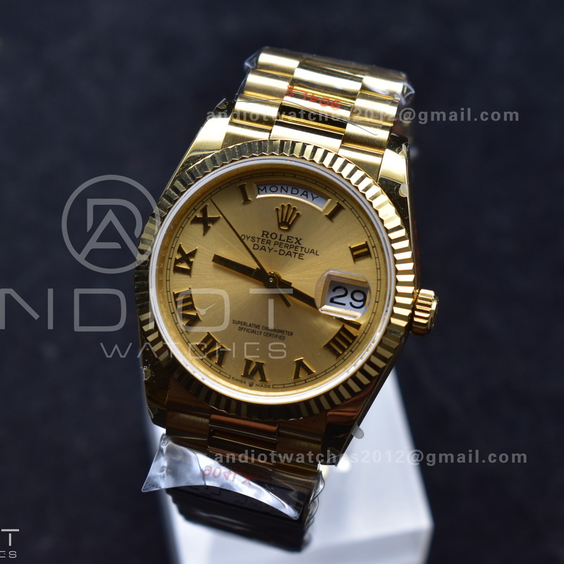 DayDate 36 YG QF Best Edition 904L Steel Gold Dial with Roman Mark on President Bracelet vr3255 V5 (Gain Weight)